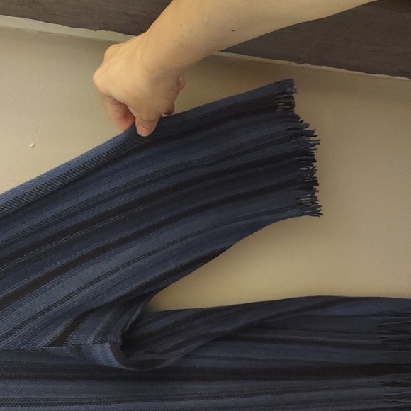 NIC+ZOE Navy Striped Boatneck Pullover Fringed Linen Sweater - Picture 3 of 11